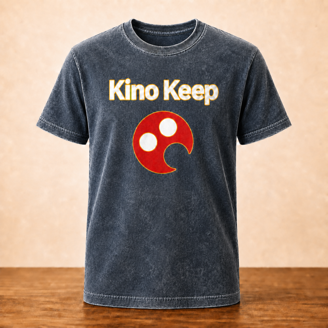 Vintage mineral-washed blue Kino Keep reel logo shirt